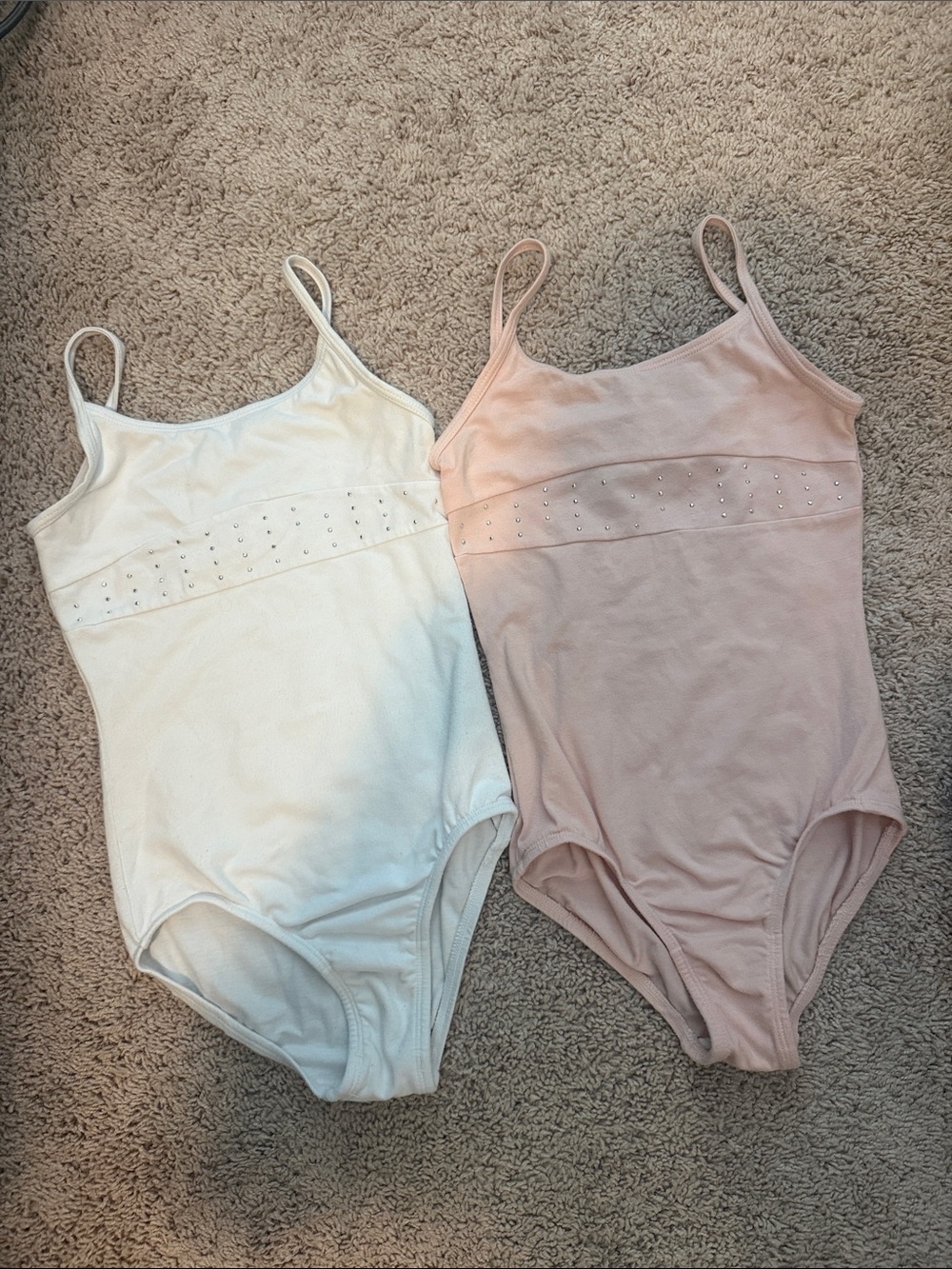 Kids' Sparkle Trim One-Piece Dance Leotard - White & Light Pink